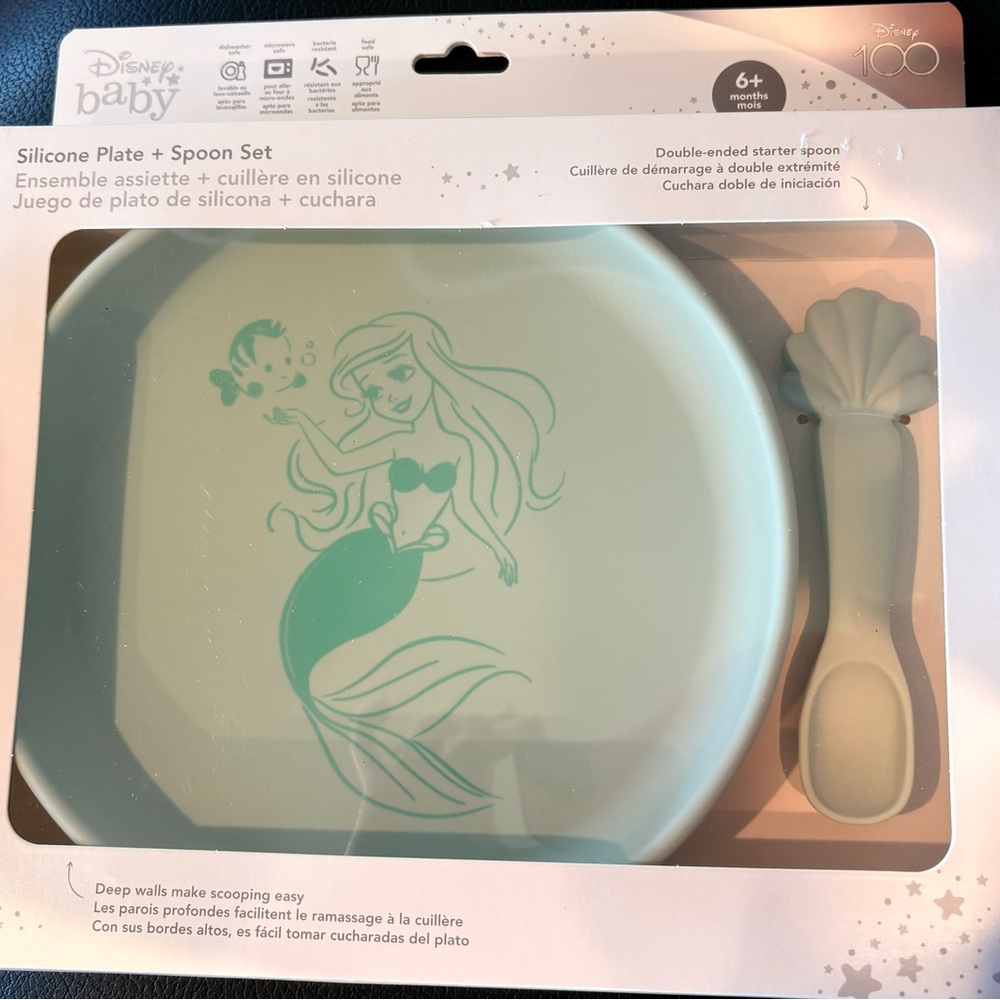 Disney Baby Aqua Silicone Plate and Spoon Set with Ariel Design